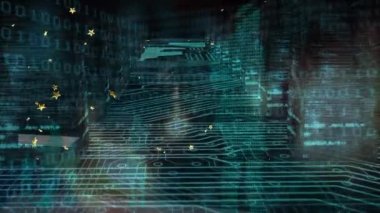 Animation of light, data, integrated circuit and stars. Computers, data, network and technology concept digitally generated video.