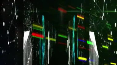 Animation of shapes and data processing over black background. Global business and digital interface concept digitally generated video.