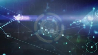 Siyah arkaplanda tarama yapan ışık noktalarıyla bağlantı ağının animasyonu. Küresel teknoloji, bağlantılar ve dijital arayüz konsepti dijital olarak oluşturulmuş video.