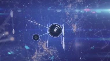 Animation of graphical moving map with computer network and gps icons connecting with lines. Digitally generated, direction, internet and technology concept.