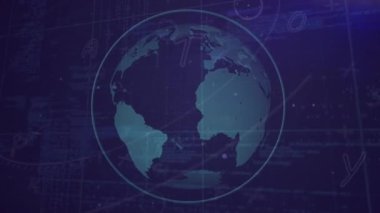 Dünya üzerinde veri işleme animasyonu. küresel iş ve dijital arayüz kavramı dijital olarak oluşturulmuş video.