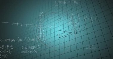 Animation of digital screen with scientific data, graphs and math formulas on green background. Science, math, knowledge and education concept digitally generated video.