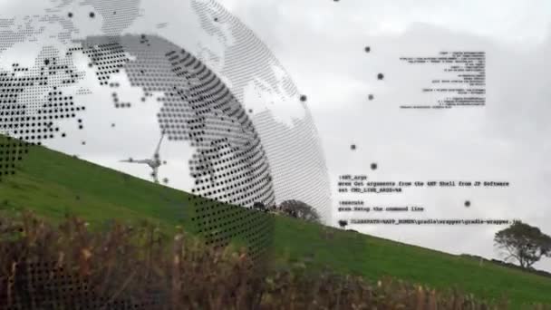 Animation Data Processing Spinning Globe Windmill Blue Sky Global Networking — Vídeo de Stock
