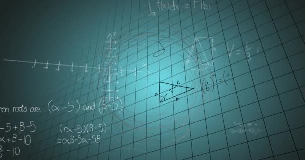 Анімація Цифрового Екрану Науковими Даними Графіками Математичними Формулами Зеленому Фоні — стокове відео