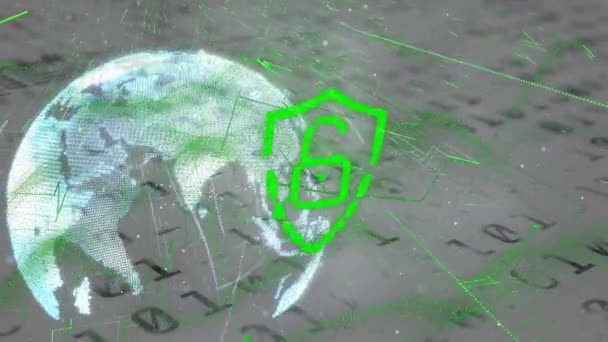 Gri Arkaplandaki Ikili Kodlama Veri Işleme Üzerine Güvenlik Asma Kilidi — Stok video