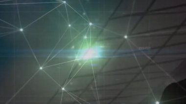 Animation of data processing and light spots over stadium. Global business and digital interface concept digitally generated video.