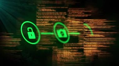 Animation of media icons and data processing over black background. Global business and digital interface concept digitally generated video.