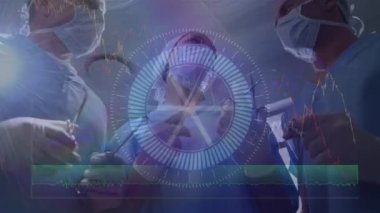Çeşitli cerrahların konuşmaları üzerine işlem çemberiyle olan bağlantıların animasyonu. Dijital olarak üretilen sağlık, tıp, bağlantılar ve teknoloji konsepti.