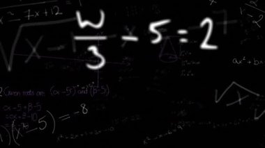 Animation of math formulas on black background. Science, math, data processing and technology concept digitally generated video.