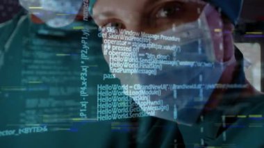 Animation of data processing over diverse doctors. Global medicine, healthcare and digital interface concept digitally generated video.