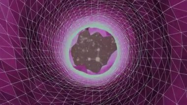 Animation of network of connections with icons and shapes over black background. Global business and digital interface concept digitally generated video.