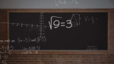 Animation of math formulas and symbols over blackboard. Science, math, data processing and technology concept digitally generated video.