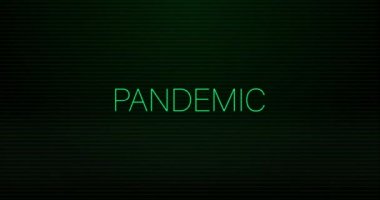 Animation of interference over pandemic text on black background. Global technology and digital interface concept digitally generated video.