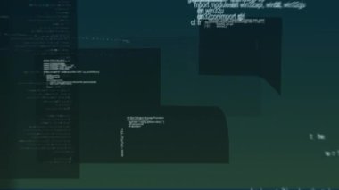 Yeşil arkaplanda veri işleme animasyonu. Küresel teknoloji ve dijital arayüz konsepti dijital olarak oluşturulmuş video.