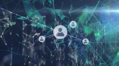 Animation of connections over connections and shapes. Global network, connections, communication and technology concept digitally generated video.