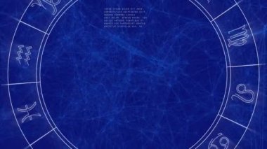 Animation of data processing and horoscope over blue background. Global business and digital interface concept digitally generated video.