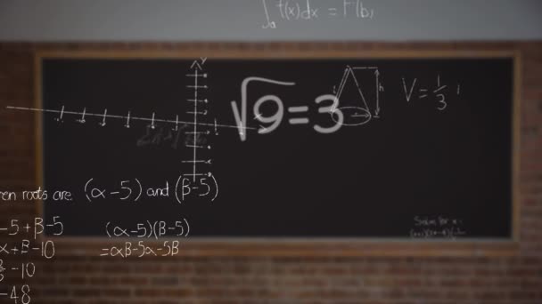 Animation Math Formulas Symbols Blackboard Science Math Data Processing Technology — Stockvideo