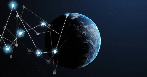 Afbeelding Van Verbindingen Globe Zwarte Achtergrond Wereldwijd Netwerk Data Communicatie — Stockfoto