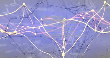 Animation of data processing over moving shapes. Global science and digital interface concept digitally generated video.