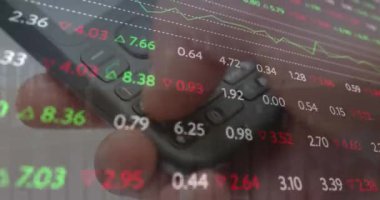Animation of data processing over hand using phone. Global business and digital interface concept digitally generated video.
