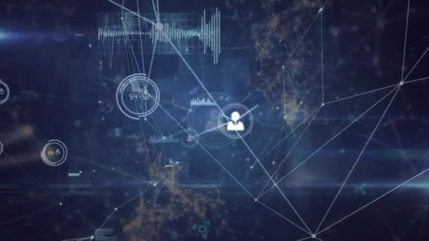 Animation Der Datenverarbeitung Und Symbole Auf Blauem Hintergrund Globales Business — Stockvideo