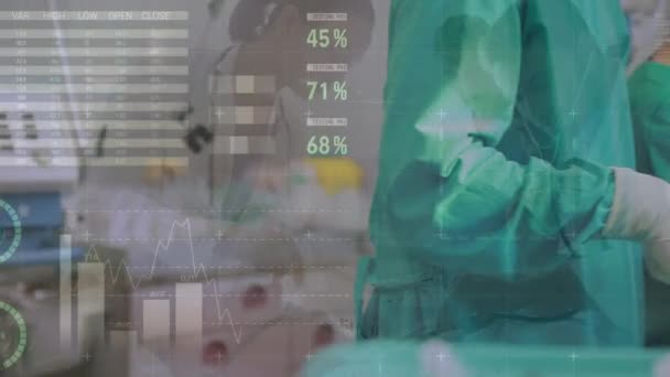 Animation Graphs Data Diverse Surgeons Operation Health Medicine Economy Concept — Αρχείο Βίντεο