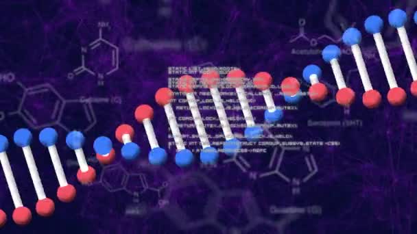 Animation Dna Strand Data Processing Chemical Formula Black Background Global — стоковое видео