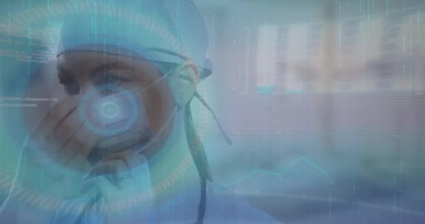 Animation Digital Screen Data Caucasian Female Surgeon Health Medicine Technology — Stock Video