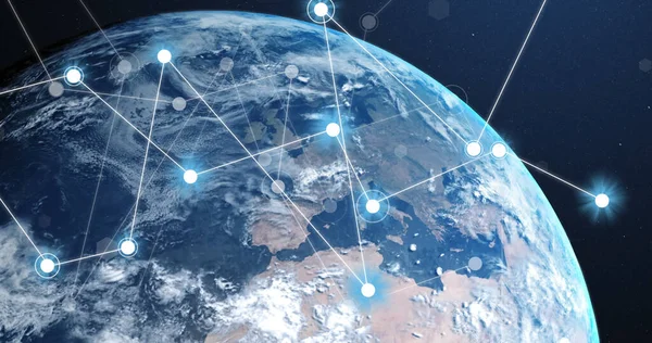 Image Connections Globe Black Background Global Network Data Communication Technology — Stock Fotó