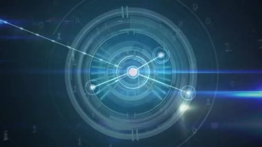 Siyah arkaplanda tarama kapsamı üzerinde veri işleme ile bağlantı ağının animasyonu. Küresel teknoloji, bağlantılar ve dijital arayüz konsepti dijital olarak oluşturulmuş video.