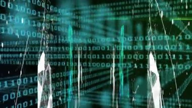 Animation of shapes and data processing over black background. Global business and digital interface concept digitally generated video.