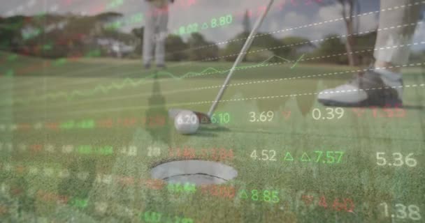 Animation Stock Market Data Processing Mid Section Man Playing Golf — Vídeos de Stock