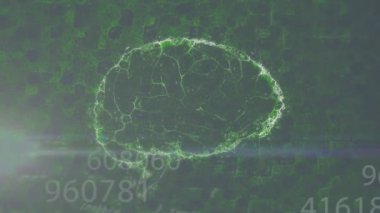 Siyah arka plandaki veri işleme üzerinden dijital beynin animasyonu. Küresel teknoloji, bilgisayar ve dijital arayüz kavramı dijital olarak oluşturulmuş video.