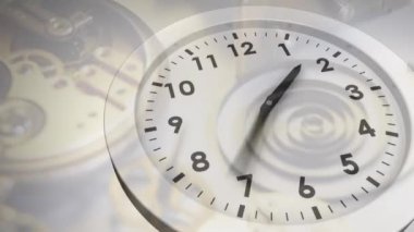 Animation of clock moving over clock mechanism. Time passing by, clocks, mechanic and watchmaking concept digitally generated video.