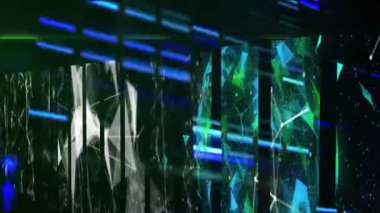 Animation of shapes and data processing over black background. Global business and digital interface concept digitally generated video.