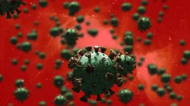 Animation Virus Cells Purple Spots Red Background Global Covid Pandemic — Stock videók