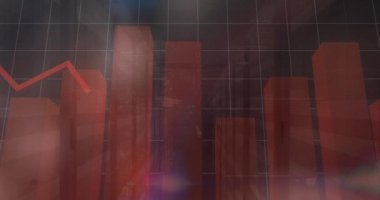 Animation of statistical data processing against empty office in background. Business data and analytics technology concept