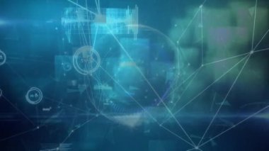 Kapsam taramasında veri işleme ağıyla bağlantıların animasyonu. Küresel teknoloji, bilgisayar ve dijital arayüz kavramı dijital olarak oluşturulmuş video.