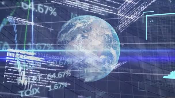 Animation Changing Profile Icons Stock Market Data Processing Globe Blue — Stockvideo