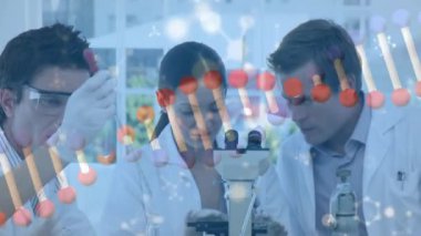 Animation of molecules over smiling caucasian dna dna dna over molecules over schoolboy. Global medicine healthcare and technology concept digitally generated video.