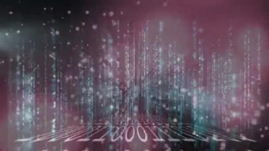 Animation of data processing on moving screens and dots of light on black background. Data processing, computers and technology concept digitally generated video.