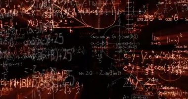 Animation of digital screen with data and math formulas on black background. Science, math, knowledge and education concept digitally generated video.