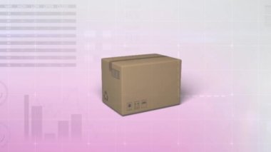 Animation of data processing over box. Global delivery and digital interface concept digitally generated video.