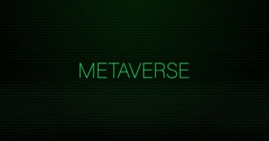 Animation of interference over metaverse text on black background. Global technology and digital interface concept digitally generated video.