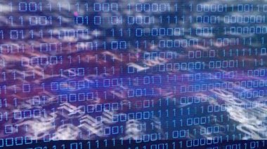 Mavi arkaplanda veri işleme animasyonu. küresel iş ve dijital arayüz kavramı dijital olarak oluşturulmuş video.