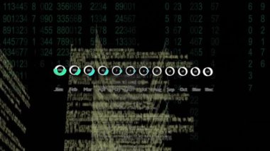 Gri arka planda istatistiksel veri işleme ve ikili kodlama animasyonu. Bilgisayar arayüzü ve iş teknolojisi kavramı