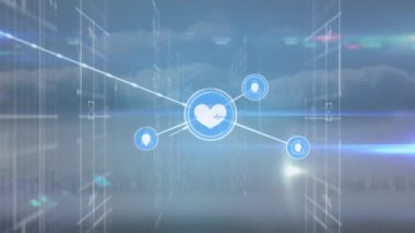 Animation of connections over lights and navy space. Network, connections and communication concept digitally generated video.