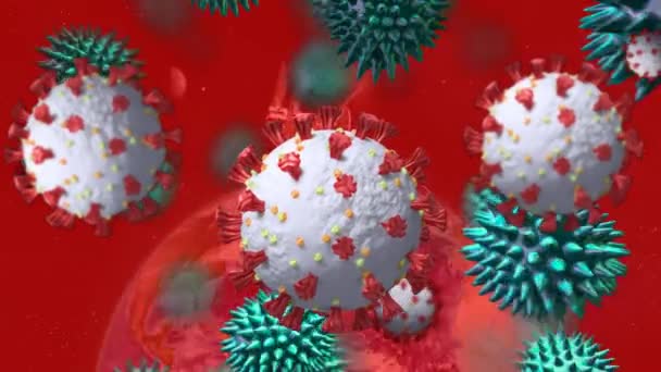 Animation Virus Cells Globe Data Processing Red Background Global Covid — Stockvideo