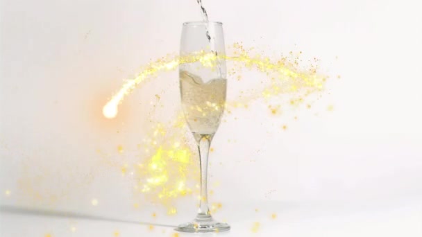 Animation Light Trail Glass Champagne White Background Party Celebration Concept — Vídeos de Stock