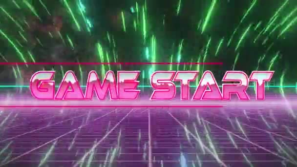 Digital Animation Game Start Pink Text Loop Neon Illuminated Lights — Vídeos de Stock